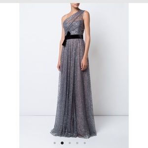 Marchesa Notte Glitter Tulle One Shoulder Gown